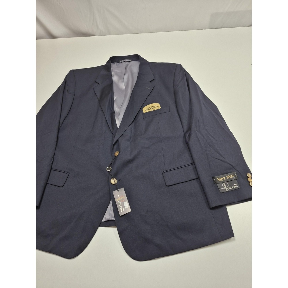 Petrocelli Blazer Mens 50 Short Blue Super 100s Wool 14K Gold Buttons NWT